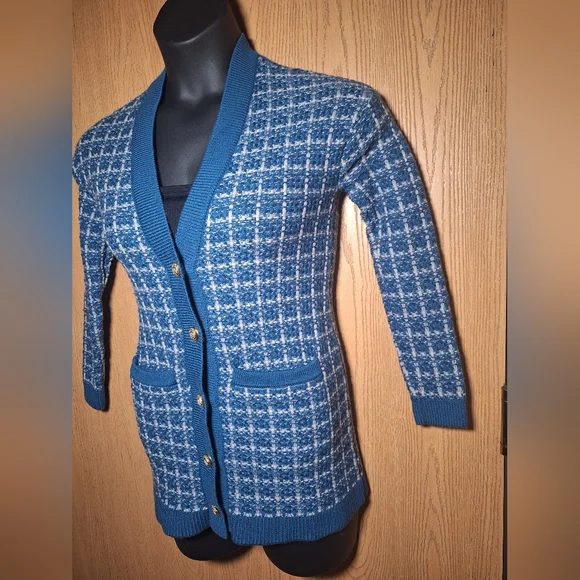 Talbots Blue and White Checkered Cardigan - Picture 4 of 7